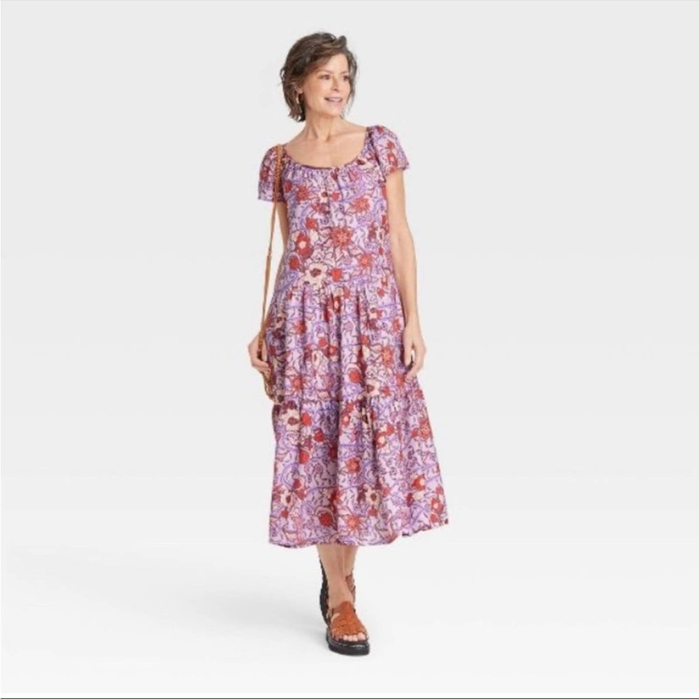 Knox Rose Midi Dress purple floral size M